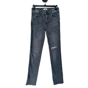 ANINE BING GREY DISTRESSED DENIM LOGO JEANS WOMENS SZ 25 DESIGNER